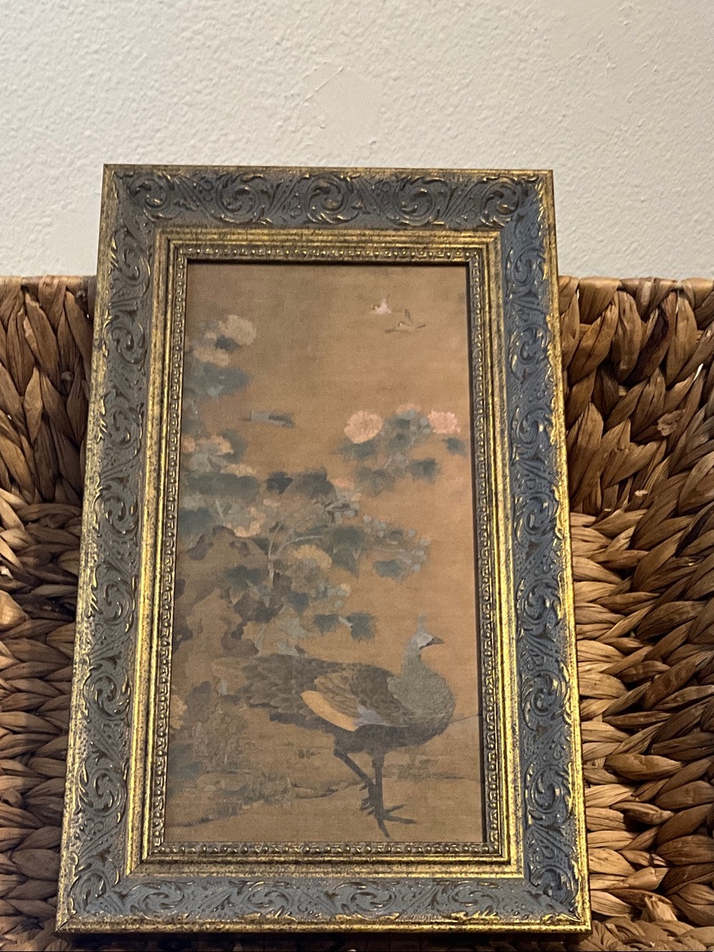 Vintage Framed Bird Art in Gold and Gray Frame